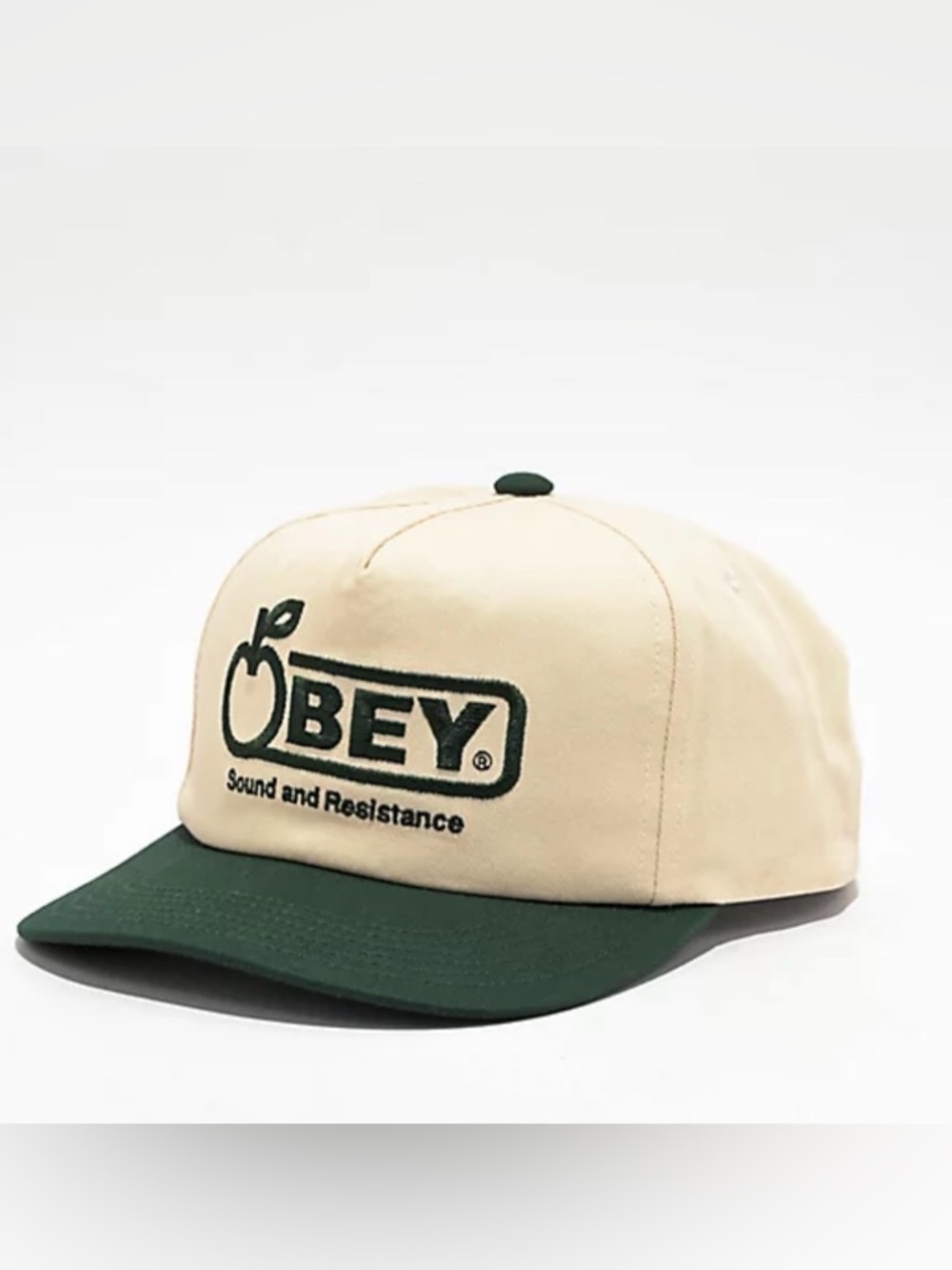 Obey Cream Snapback Hat with Dark Green Trim - Picture 2 of 3